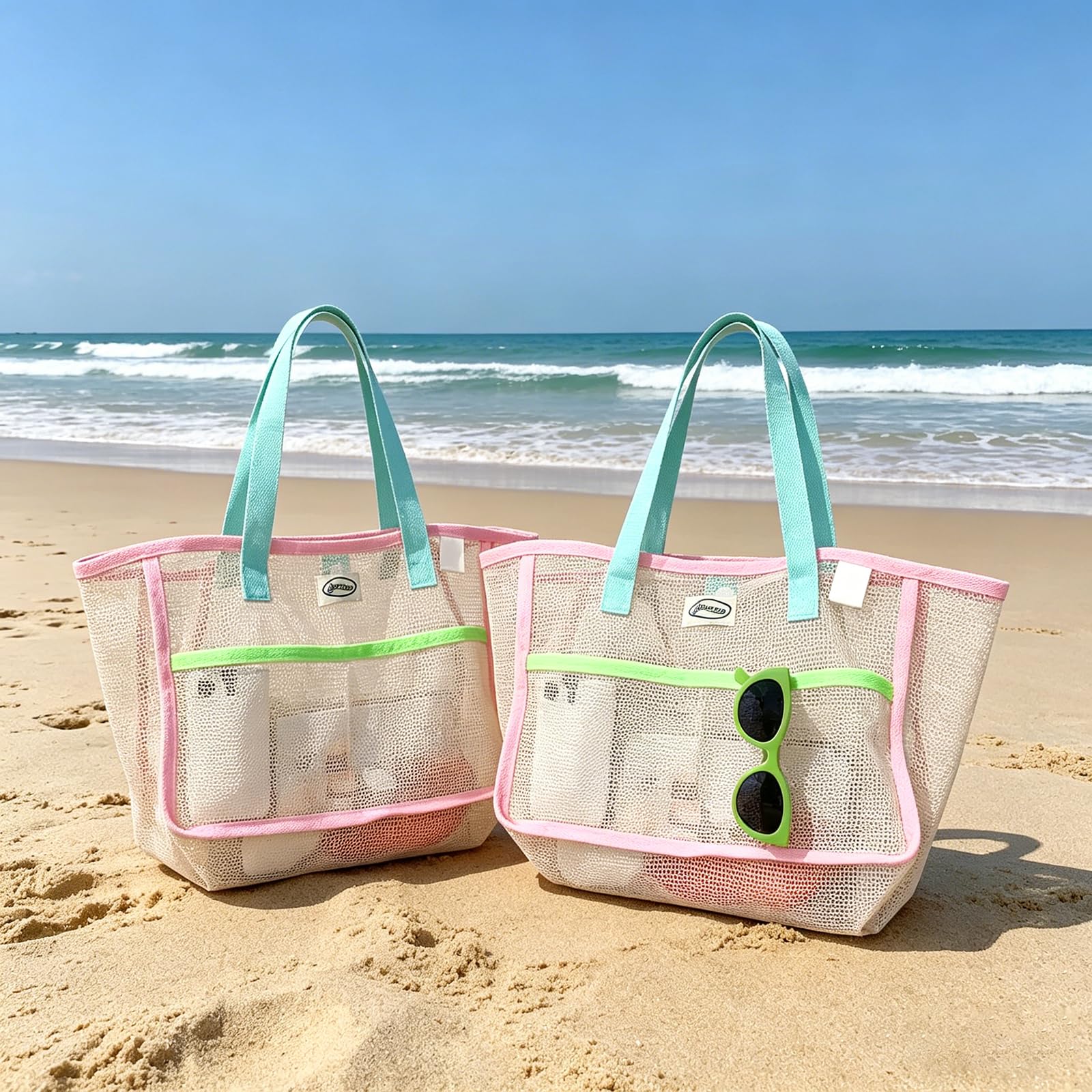 Mesh Net Bag - Beach Bags for Women Colorful Foldable