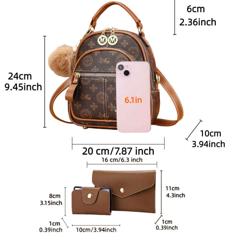 3-piece women's bag set, light - огляд і ціна Mini Backpack Women