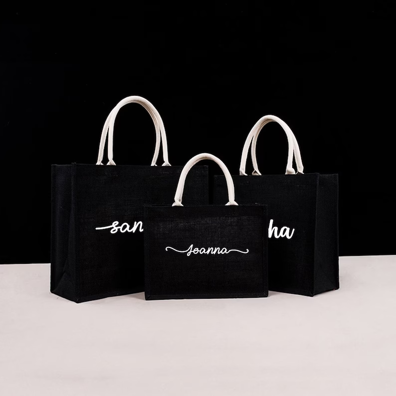 Personalized Black Burlap Tote - огляд і ціна Women Bags Jute