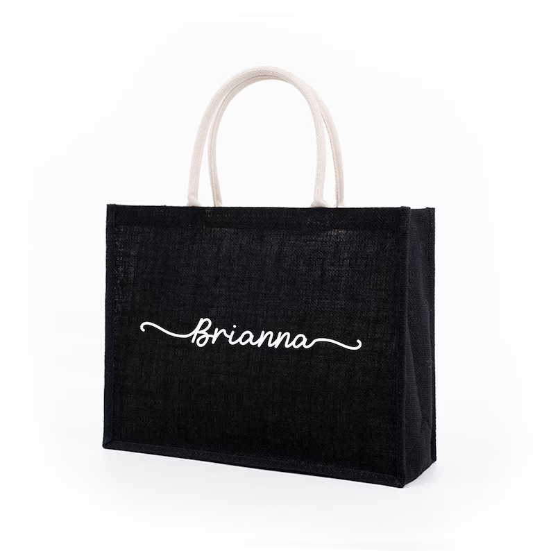 Personalized Black Burlap Tote - огляд і ціна Women Bags Jute
